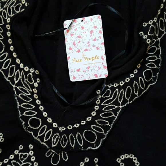 Free People Black beige embroidered Toosaloosa Slub Attina Tank - Picture 3 of 3